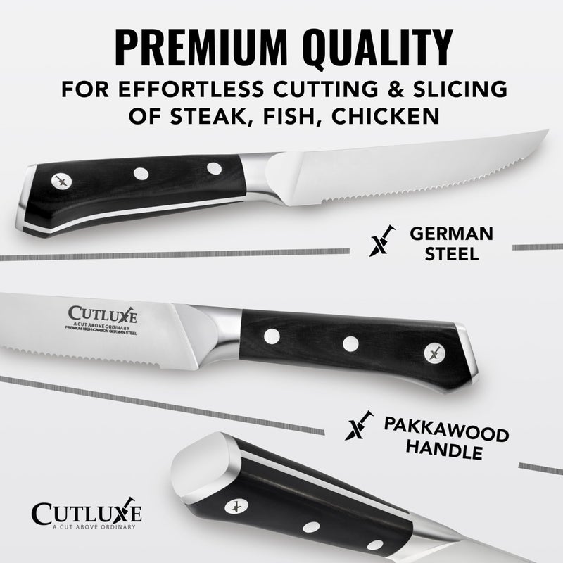Cutluxe Steak Knives Set of 4, Serrated Steak Knives â€“ Forged High Carbon German Steel, Full Tang, Ergonomic Handle Design â€“ Artisan Series - Image 2